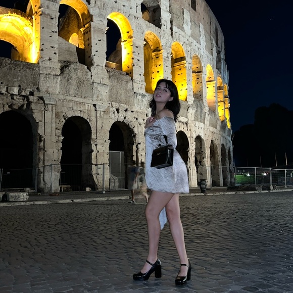 Silk Maison - Romantic Allure Off-Shoulder Asymmetrical Silk Dress - Picture 2 of 5